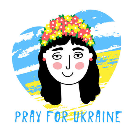 Ukrainian girl doodle,blue-yellow national colors,sign of country independence and democracy.Patriotic movement of hope victory over Russia in the war 2022. Isolated. vectorのイラスト素材