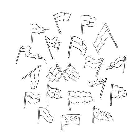 Hand drawn flags doodle style, national patriotic sign.Minimalistic simple drawing, quick painted. Sketch banners for Independence day.Isolated. vectorのイラスト素材
