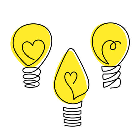 Light bulbs,one line art,hand drawn continuous contour.Sketch electric devices,idea concept.Sign of scientific discovery,insight.Decoration for banners,stories,posters.Editable stroke.Isolatedのイラスト素材