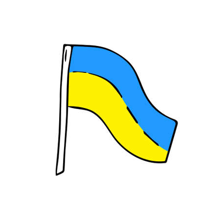 Hand drawn flag doodle style,Ukraine national patriotic sign.Minimalistic simple drawing, quick painted. Sketch blue-yellow banner for Independence day.Isolated. vectorのイラスト素材