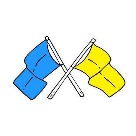 Hand drawn flag doodle style,Ukraine national patriotic sign.Minimalistic simple drawing, quick painted. Sketch blue-yellow banner for Independence day.Isolated. vectorのイラスト素材