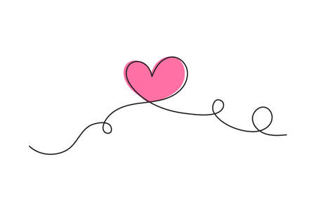 Heart one line art, hand drawn continuous contour. Romantic symbol for February 14. Simple minimalist design. Editable stroke. isolated. Vectorのイラスト素材