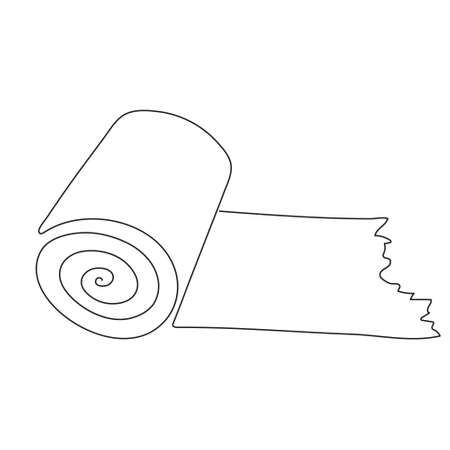 Hand drawn toilet paper, one line art, stylized continuous contour. Hygiene item, paper napkin roll. Doodle, sketch style, minimalism. isolated. vectorのイラスト素材