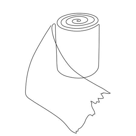 Hand drawn toilet paper, one line art, stylized continuous contour. Hygiene item, paper napkin roll. Doodle, sketch style, minimalism. isolated. vectorのイラスト素材
