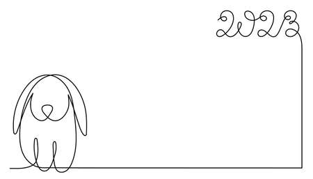 Rabbit 2023 one line art, hand drawn continuous contour. Doodle bunny, sketch style, minimalist design. Editable stroke. isolated. Vectorのイラスト素材