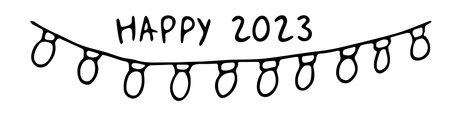 Christmas garland with inscription Happy 2023,hand-drawn lettering,sketch doodle style.Festive...