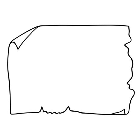 Parchment paper sheet. Curved papyrus letter document. Hand drawn outline, doodle sketch. Freehand, minimalism style, line art. Isolated Vectorのイラスト素材