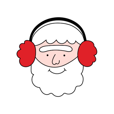Santa Claus doodle face,Christmas or New Year festive character,social media fairy avatar.Use for holiday postcards,posters,banners,calendars.Doodle cartoon flat style.Editable stroke.Isolated.のイラスト素材