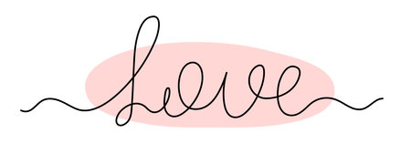 Love word one-line continuous contour,hand-drawn romantic text design for Valentine's Day.Calligraphy motivational quote, handwriting lettering.Editable stroke.Isolated.Vectorのイラスト素材