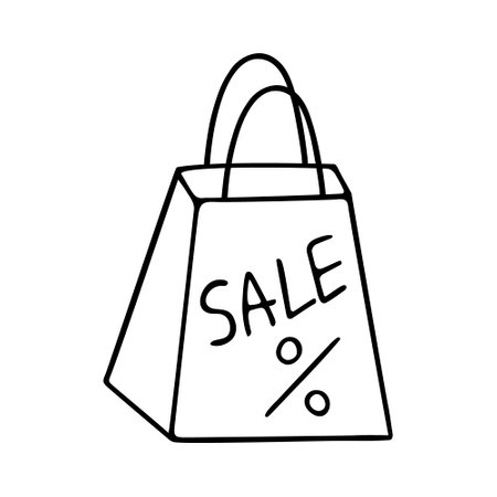 Sale package hand-drawn doodle element,packet for shopping sketch style.Simple buying concept design drawing by ink, pen,marker.Isolated.Vectorのイラスト素材