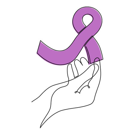 Hand with ribbon, world cancer day concept one-line art,fight against oncological disease hand drawn continuous contour,support and help decoration.Editable stroke.Isolated. vectorのイラスト素材