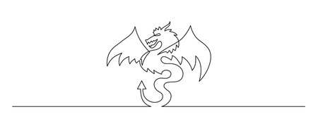 Dragon one line art,continuous contour drawing, hand-drawn mythical chinese animal outline, horoscope zodiac sign,fairy tale creature ancient dinosaur.Editable stroke.Isolated.Vectorのイラスト素材