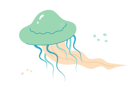 Jellyfish cartoon flat decoration. Hand-drawn poisonous medusa, marine oceanic inhabitant, simple nautical character design. isolated. Vectorのイラスト素材