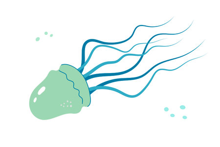 Jellyfish cartoon flat decoration. Hand-drawn poisonous medusa, marine oceanic inhabitant, simple nautical character design. isolated. Vectorのイラスト素材