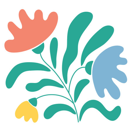 Flowers Matisse inspired.Organic trendy modern naive floral shape,botanical groovy simple aesthetic plant.Hand-drawn minimal style,abstract boho summer naive decor.Isolated.Vectorのイラスト素材