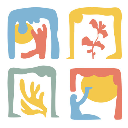 Mother goddess concept,abstract trendy modern naive floral and human body silhouette shapes,botanical simple aesthetic elements.Organic shapes.Contemporary collage,boho curves decor.のイラスト素材