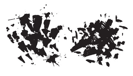 Grunge textures, brushstrokes with streaks, splashes, spots, dots, streaks. Abstract messy spots splatters of paint, watercolor overlay substrate design. Isolated.Vectorのイラスト素材