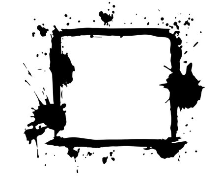 Grunge ink blot frame with streaks,splashes,spots,dots,streaks.Abstract spot cadre.Splatters of paint, watercolor stain.Use texture for the design of postcards,banners,posters. Isolatedのイラスト素材