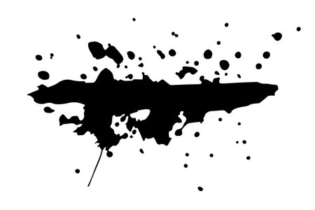 Grunge ink divider, blot with streaks,splashes,spots,dots,streaks.Abstract sepatator,splatters of paint, watercolor stain.Hand-drawn gouache paint strip,art element for design.Isolated.のイラスト素材