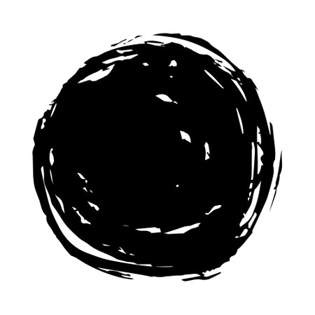 Grunge circle,brushstroke stain with streaks,splashes,spots,dots,streaks.Abstract messy round spot.Splatters of paint, watercolor for Rorschach Test.Overlay substrate design. Isolated.のイラスト素材