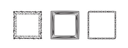 Square frames doodle set,hand-drawn monograms.Edgings and frames with simple sketchy design...