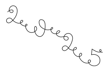 2025 one line art, hand drawn continuous contour.Holiday concept,festive lettering.New year handwriting text, linear style, minimalist design.Editable stroke.Isolated.Vectorのイラスト素材