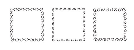 Square doodle frames,hand-drawn monograms.Edgings and cadres with simple sketchy design elements.Isolated.Vectorのイラスト素材