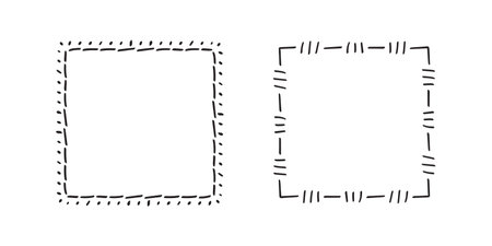 Square doodle frames,hand-drawn monograms.Edgings and cadres with simple sketchy design elements.Isolated.Vectorのイラスト素材