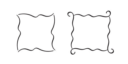 Square doodle frames,hand-drawn monograms.Edgings and cadres with simple sketchy design elements.Isolated.Vectorのイラスト素材