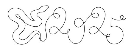 2025 year of snake one line art, hand drawn continuous contour.Holiday concept,festive New year Chinese astrological horoscope, poisonous reptile serpent outline.Editable stroke.Isolated.のイラスト素材