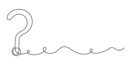 Question mark one line art, hand drawn asking sign, idea continuous contour. Query FAQ concept, finding answer. Editable stroke. Isolated.のイラスト素材