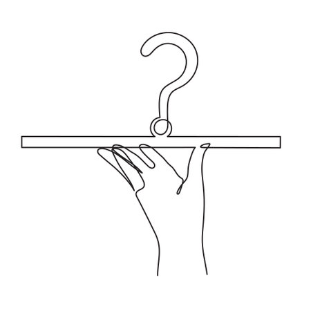Hand holds question mark one line art, hand drawn asking sign, idea continuous contour. Query FAQ concept, finding answer. Editable stroke. Isolated. Vectorのイラスト素材
