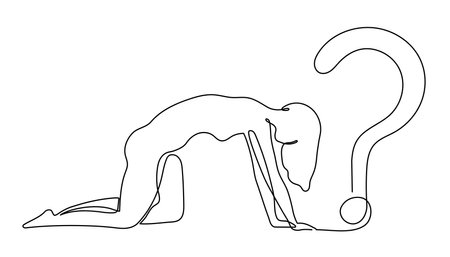 Woman with question mark,one line art,hand drawn asking sign continuous contour,idea continuous contour,minimalist design.Query FAQ concept,finding answer.Editable stroke.Isolated.Vectorのイラスト素材