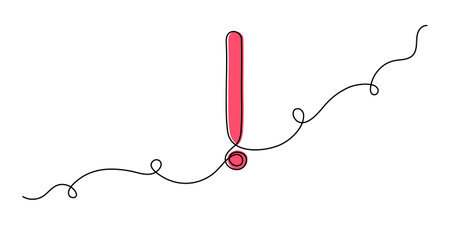 Exclamation mark one line art,hand drawn admiration sign,idea continuous contour.Query attention concept, finding answer.Trendy template for web design,social media,presentation.Editableのイラスト素材