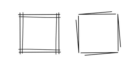 Square doodle frames, hand-drawn monograms.Edgings and cadres with simple sketchy design elements.Isolated.Vectorのイラスト素材
