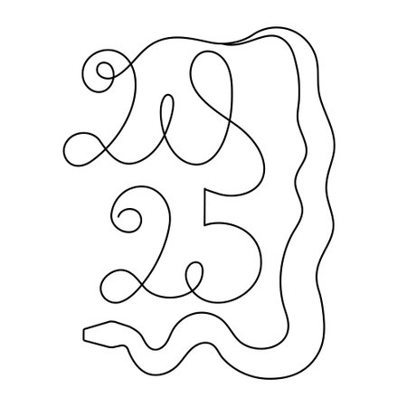 2025 year of snake one line art, hand drawn continuous contour.Holiday concept,festive New year Chinese astrological horoscope, poisonous reptile serpent outline.Editable stroke.Isolated.のイラスト素材