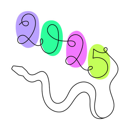 2025 year of snake one line art, hand drawn continuous contour.Holiday concept,festive New year Chinese astrological horoscope, poisonous reptile serpent outline.Editable stroke.Isolated.のイラスト素材