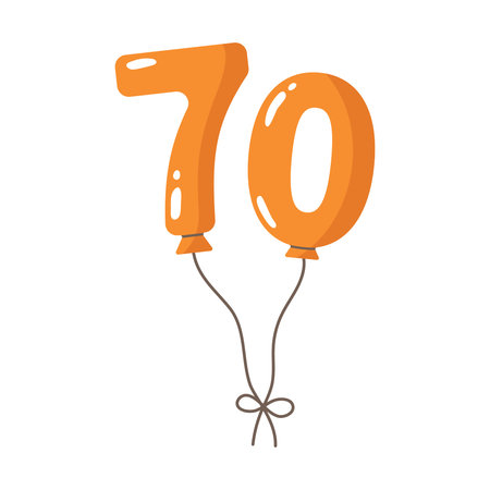 Balloon shaped as numbers 70 with string.Birthday party flat decoration,celebration seventy festive symbol,numeric anniversary holiday design.Isolated.Vectorのイラスト素材