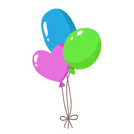 Balloons bunch with strings,decorative air-filled celebration design for party,Birthday party flat decoration,festive symbol,holiday bundle anniversary design.Isolated.Vectorのイラスト素材