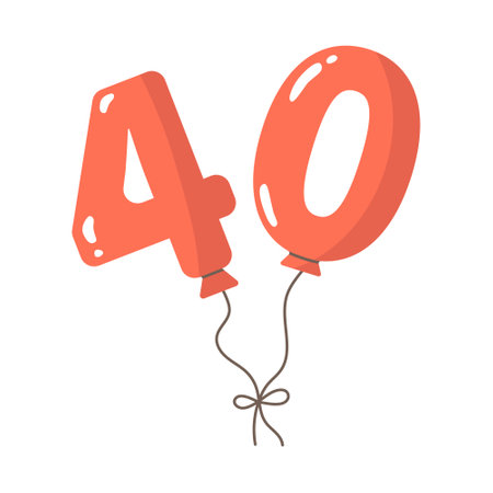 Balloons shaped as number with string.Birthday party flat decoration,celebration festive symbol,numeric holiday design.Isolated.Vectorのイラスト素材