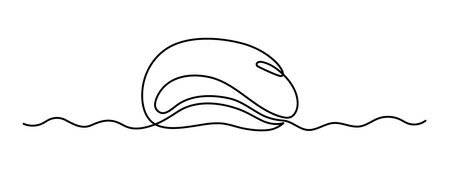 Computer optical mouse tool one line art,hand drawn input office device,idea laptop internet work drawing continuous contour.Online earning concept,minimalistic art drawing.Isolated.Editableのイラスト素材