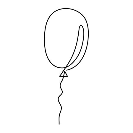 Balloon with string one line art,hand drawn air-filled celebration Birthday or Valentine's party design drawing continuous contour.Festive holiday anniversary helium outline.Isolated.Editable.のイラスト素材