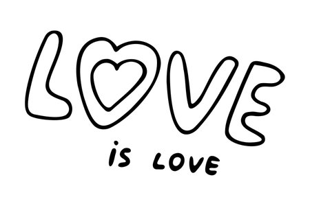 Love is love phrase with hearts, hand-drawn romantic doodleelement.Passionately feelings,festive decoration for Valentine's Day,ink,pen,marker.Isolated.Vectorのイラスト素材