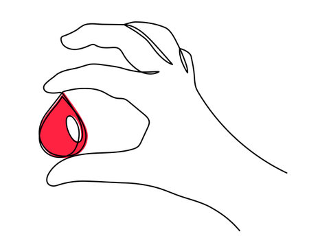World Blood Donor Day one line art, giant droplet continuous contour drawing safe life, voluntary donation transfusion symbol human kindness, dedicated to medical charity June 14. Editable strokeのイラスト素材