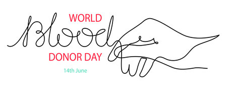 World Blood Donor Day one line art, giant droplet continuous contour drawing safe life, voluntary donation transfusion symbol human kindness, dedicated to medical charity June 14. Editable strokeのイラスト素材
