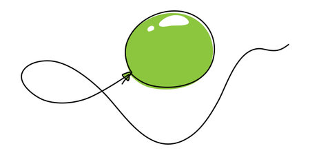 Balloon with string one line art,hand drawn air-filled celebration Birthday or Valentine's party design drawing continuous contour. Festive holiday anniversary helium outline. Isolated.のイラスト素材
