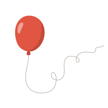 Balloon with string, decorative air-filled celebration design for party, birthday holiday flat decoration, festive symbol, event anniversary design. Isolated. Vectorのイラスト素材