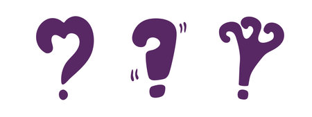 Question mark doodle hand drawn punctuation doubt sign flat element. Warning attention hesitation sign. Query FAQ concept, finding answer. Isolated. Vector illustrationのイラスト素材