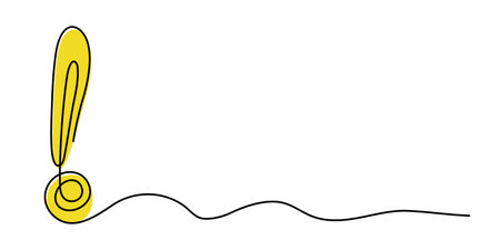 Exclamation mark one line art,hand drawn admiration sign,idea continuous contour. Query attention concept, finding answer. Trendy template for web design, social media, presentation. Editable stroke.のイラスト素材