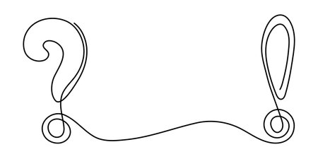 Question and exclamation marks one line art, hand drawn asking and admiration signs, continuous contour. Query FAQ concept, finding the answer. Editable stroke. Isolated. Vectorのイラスト素材